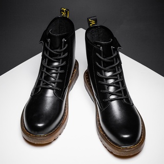 [vshoes] (nuevas Ofertas) Martin botas de los hombres de corte medio botas de herramientas estilo de alta parte superior zapatos de cuero de moda botas de los hombres otoño todo-partido botas cortas botas de cuero negro botas (5)