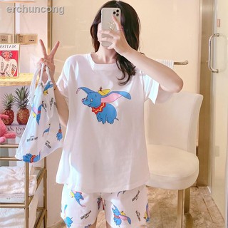 De dibujos animados pijamas conjunto con bolsa de tela de verano delgado de manga corta de leche de seda pijamas sueltos grande casa ropa de dormir (4)