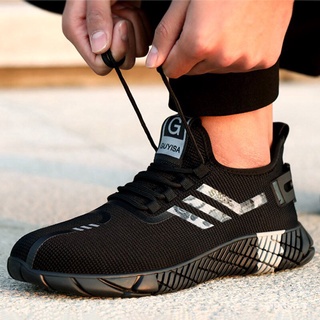 Botas de trabajo de seguridad para los hombres transpirable zapatos de seguridad de malla de aire zapatos de trabajo de acero a prueba de pinchazos Indestructible zapatos de trabajo zapatilla de deporte BCjU (6)