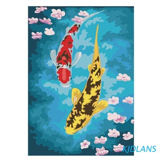 kjdlans pintura para adultos y niños diy kits de pintura al óleo preimpreso lona dos peces