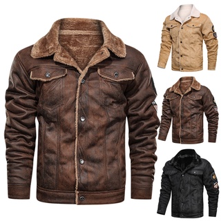 [gcei] hombres otoño invierno vintage turn-down collar sólido imitación cuero abrigo