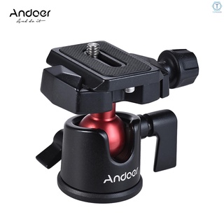 T Andoer Mini cabeza de bola Ballhead trípode de mesa adaptador de soporte panorámico de fotografía con placa de liberación rápida para cámara DSLR cámara videocámara