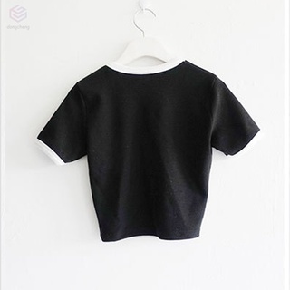 mujeres verano crop tops skinny slim fit manga corta cuello redondo jersey camisetas (4)