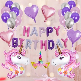 Rosa unicornio globo unicornio diadema fiesta de cumpleaños decoración de papel de aluminio globo conjunto