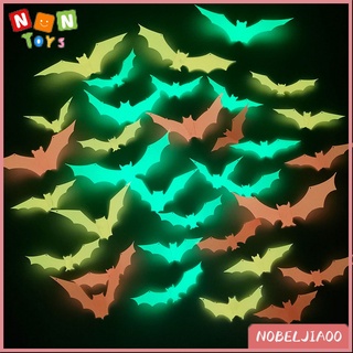[NE] 12 unids/set Halloween 3D fluorescente murciélagos fiesta de Halloween patio ventana decoración