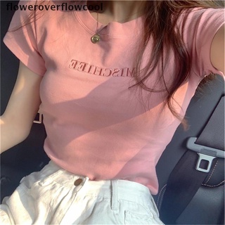 fcco mujer camiseta manga corta letra bordado impresión slim tops verano camiseta nueva