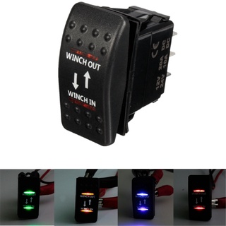 7 PIN 12V 20A CAR BOAT WINCH IN OUT LATCH ROCKER SWITCH DUAL LED ON-OFF-ON