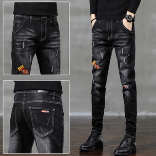 Otoño Jeans De Los Hombres Delgado Pequeño Pie De La Marca De Moda Casual Recto Pantalones Largos De Tendencia