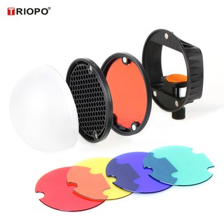 PR*TRIOPO Speedlite - Kit de accesorios para modificador de luz Flash con adaptador magnético Universal, bola de difusor y Honeyco (1)