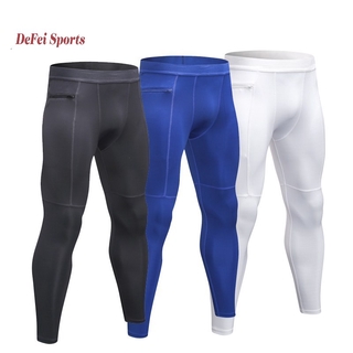 leggings deportivos de compresión para hombre blanco/baloncesto/baloncesto/senderismo/base/pantalones con bolsillo
