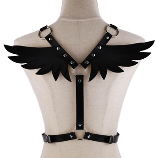 para mujer de cuero sintético punk ajustable cuerpo arnés de pecho de halloween fiesta disfraz de fantasía ángel alas cintura cinturón tirantes tirantes (1)