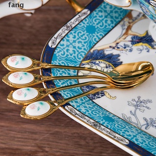 fang - cuchara de café con relieve de acero inoxidable, cerámica, chapado en oro.