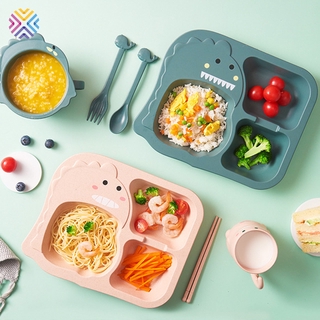 de dibujos animados dinosaurio plato de cena de los niños vajilla conjunto de bebé suplemento de alimentos tazón de fibra de trigo placa jp6