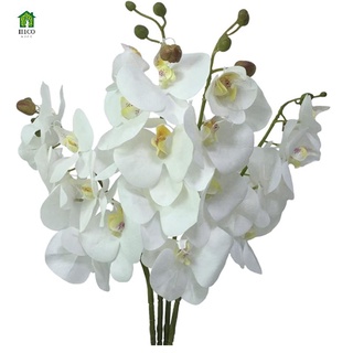 4 pzs flor artificial phalaenopsis de mesa con hojas