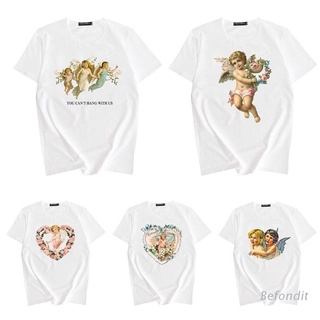 bef mujeres verano harajuku manga corta t-shirt lindo angelitos cupido letras impresión estética blusa hip-hop streetwear suelta tops