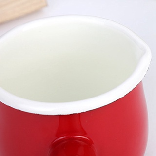 [New]Enamel Milk Pot with Wooden Handle,Mini Milk&Coffee Non-Stick Saucepan Cookware for Baby Breakfast,500Ml Red (7)