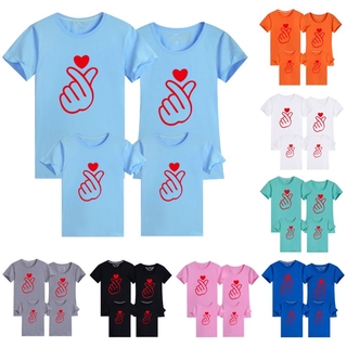 95 algodón de dibujos animados patrón amor impresión camiseta familia conjunto/pareja conjunto de mangas cortas azul camisetas