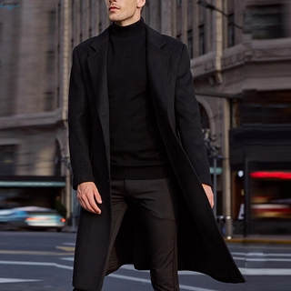 abrigo de manga larga de los hombres blazer de invierno de negocios gabardina cortavientos outwear abrigo largo chaqueta de trabajo formal más el tamaño (8)