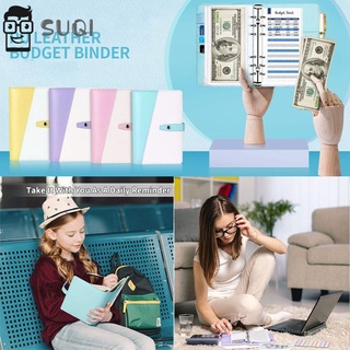 Suqi práctico organizador de presupuesto planificador de facturas cuaderno A6 presupuesto carpeta sobres creativo redondo anillo de cuero PU planificador carpeta/Multicolor
