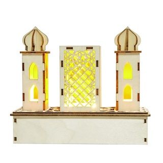 Zong Muslim Festival de madera faro LED lámpara de noche ramadán Eid Mubarak decoración Islam fiesta suministros (8)