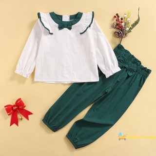Fashion-girls Casual de dos piezas conjunto de ropa, blanco cuello redondo jersey y verde ejército pantalones elásticos de la cintura