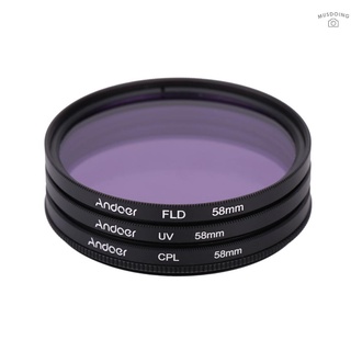 Kit de filtro Circular polarizador Circular Andoer de 58 mm UV+CPL+FLD filtro fluorescente con bolsa para cámara Nikon Canon Pentax Sony DSLR
