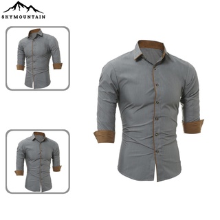Sky mountainain Camisa De algodón para hombre/Manga larga/con botones/color sólido/talla grande