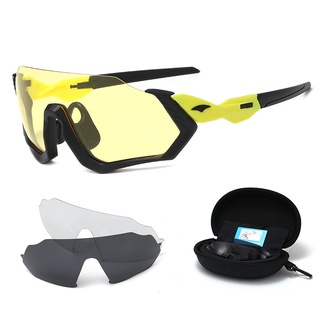 Juego de 3 piezas gafas de sol polarizadas ciclismo deportes al aire libre a prueba de viento gafas con caja (6)