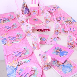 Disney Sofia princesa fiesta desechable vajilla placa bandera pastel Topper mantel niños bebé fiesta de cumpleaños necesita decoración (4)