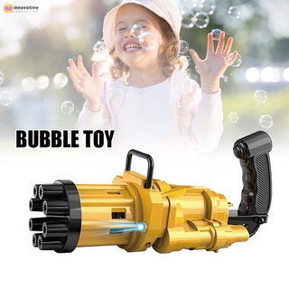 [ina] máquina de burbujas eléctrica gatling automática brillante soplador de burbujas multifuncional juguete al aire libre para niños