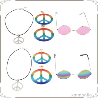 Collar De Signo De Paz Pendientes Hippie Gafas De Sol Accesorios Rosa