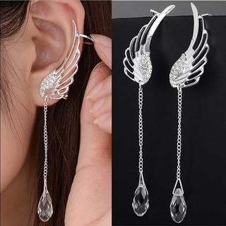 pendientes de cristal con clip de alas de hadas/pendientes de plumas con borla larga joyería