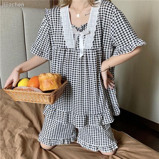 Pijamas de las mujeres s verano fresco de manga corta pantalones cortos de dos piezas estudiante dulce y lindo estilo princesa de verano servicio a domicilio