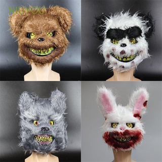 niuyou horror killer máscara de felpa tocado de halloween protección espeluznante conejo espeluznante oso sangriento conejo blanco conejo adulto máscara