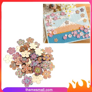 [Thame] Botones de flores 100 piezas de colores mezclados 2 agujeros Retro botones de madera para manualidades, botones de ropa artesanal, decorativos