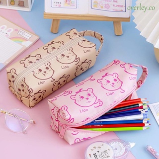 OVERLEY Creative Pen Case Cute Pen Holder Canvas Pencil Bag School Stationery For Kids Bear Embroidery Kawaii Stationery Bag Large Capacity Pencil Pouch/Multicolor