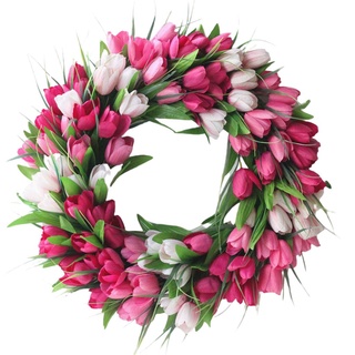 ✣Nk✲Guirnalda de tulipán de simulación de primavera creativa, corona de flores, decoración de celebración de vacaciones, puerta del hogar
