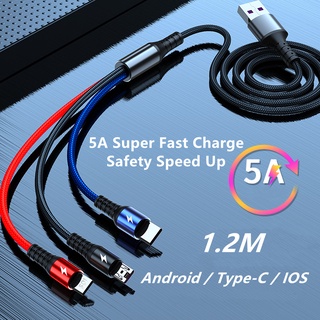 cable de carga rápida 3 en 1 5a android micro usb/tipo-c/ios cable usb cable de datos para huawei iphone oppo cable de carga flash