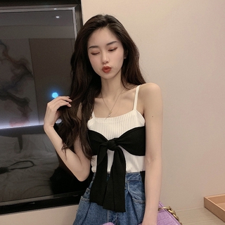 IELGY summer sweet and slim slimming sling female ins tide 2021 new bow tie short knitted vest (8)