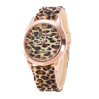 Reloj de pulsera analógico de cuarzo de gel de gel de cuarzo Geneva reloj de cuarzo Geneva leopardo dorado de silicona