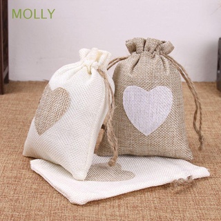 MOLLY 10PCS Dust Protect Drawstring Burlap Bags Portable Storage Bag Cotton Pocket Trendy New Party Festive Supplies Heart Printed Gift Bags/Multicolor