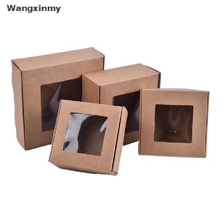 [wangxinmy] 10 piezas de papel kraft diy caja de regalo con ventana de pvc transparente galletas pastel jabón embalaje venta caliente