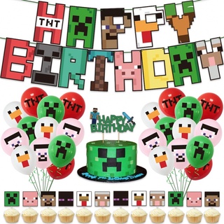 Minecraft Tema Fiesta Decoración Feliz Cumpleaños Pastel Látex Globos Seguro Portátil Y Práctico