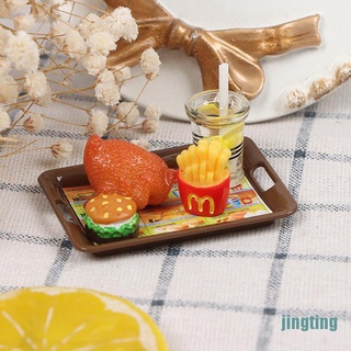 [jingting]Dollhouse mini Plate+paper+hamburger+roast chicken+ French fries+orange juice