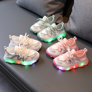 Los niños zapatos deportivos niños y niñas luminoso de suela suave zapatos para correr de tela elástica transpirable ligero niños zapatos de niño