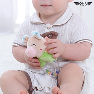 romancity Rattle Toy Cartoon Animal Emotional Comfort Handbell Plush Doll Rattle Toy for Toddler