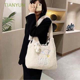 Tianyun para niñas mujeres bolsas de libros bordado gran capacidad tela de cordero Shopper bolsos bolso de hombro/Multicolor