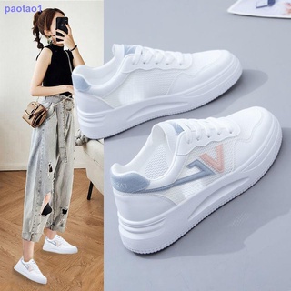 Zapatos blancos para mujer/zapatos De malla transpirables De verano 2021/tenis versátiles huecos con suela gruesa De tela