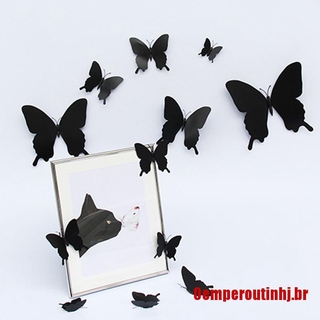 Oemperoutinhj 12 unids/set 3D negro Pteris mariposa pegatinas de pared mariposas imán pegatinas (3)