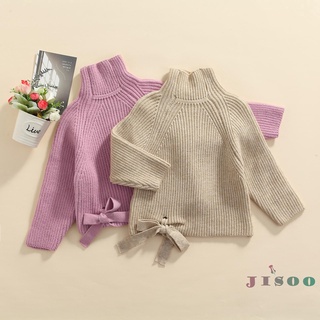Soo-Niño niñas Mock cuello suéteres, lindo manga larga Color sólido Cable de punto Pullovers